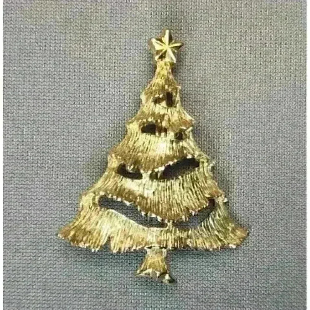 Vintage Gerry's Gold-tone Tiered Christmas Tree Brooch Holiday Pin 2.25" Signed